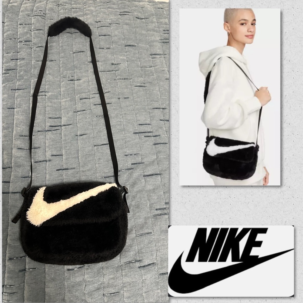 Nike Black and Cream Faux Fur Shoulder Bag